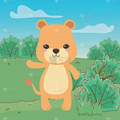 雌狮,卡通,式样,可爱的,自然,动物园,多样,环境,图像,灌木