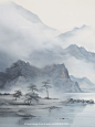 东方美学-湖光山色|国风山水风景背景插画