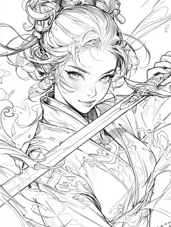 一剑飘香｜国风国潮黑白人物插画线稿练习 - 小红书