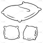 的枕头。软垫。大大小小的物体。卡通黑白平面插图。卧室和床的元素用于睡眠