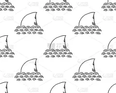 鲨鱼无缝模式，手绘手绘涂鸦鲨鱼，矢量插图