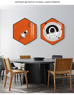 现代简约客厅装饰画橙色太空人创意插画餐厅挂画卧室床头背景墙画-tmall.com天猫