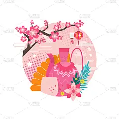 Mid Autumn Festival Circle Set Vector Illustration