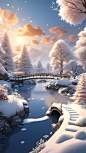 数字艺术冬日雪景背景图片-众图网