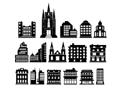 卡通线稿手绘城市建筑道路房子插画广州巴黎自由女神矢量eps素材-淘宝网