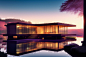 A house with a lake in the background