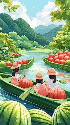 处暑插画山水插画背景海报背景节气背景通用背景 (26)