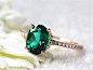 14k White Gold 6x8mm Oval  Emerald Engagement Ring Emerald Gold Ring Vintage Emerald Jewelry Engagement Wedding Ring, 2.800 kr.: 