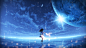 Anime 3840x2160 anime anime girls women fantasy girl digital art artwork illustration environment concept art landscape sky skyscape water sea fantasy art planet blue clouds nature outdoors fireworks Moon Sun sunlight dreamscape rain reflection wind wind 