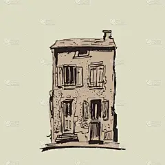 手绘老式家。老城光线背景的街道草图。欧洲城市。卡通屋墨线风格建筑。矢量插图.