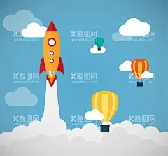 火箭发射背景  - 源文件下载【酷图网】天空,气球,火箭,运输,企业家,启动,矢量,图片,背景,海报,eps,ai,