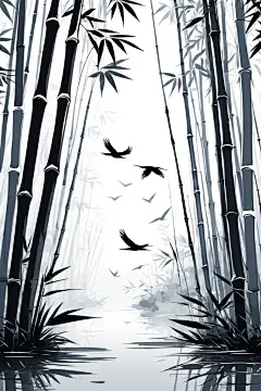 清新纯净中国风竹子竹林自然风景插画