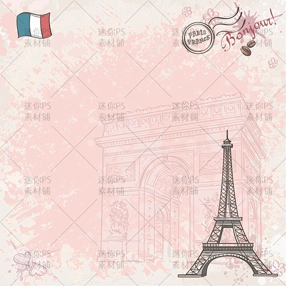 [编号227]手绘卡通铅笔画巴黎铁塔下午...