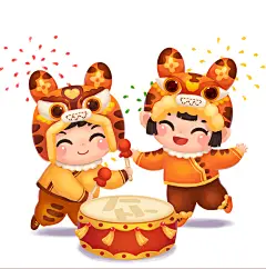 2023国潮虎年打鼓舞狮春节插画