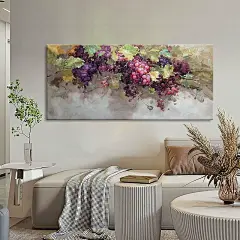 紫气东来纯手绘油画葡萄玄关装饰画客厅抽象水果丙烯硕果累累挂画-淘宝网