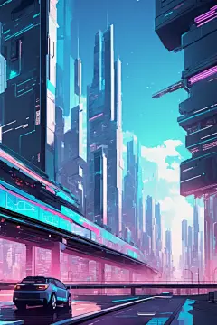 科技质感赛博朋克风都市城市插画