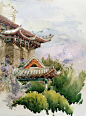 —绿暗红稀中洛阳故城下—仲夏古建筑水彩