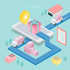 扁平化等距差2.5D立体3D物流快递运输场景PSD海报插画AI矢量素材