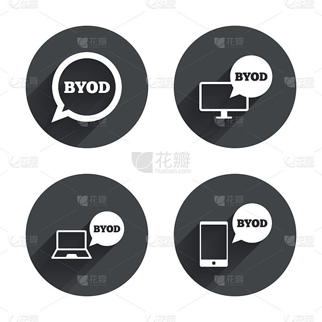 BYOD迹象。笔记本和智能手机图标