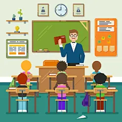 卡通可爱小学生课堂老师教室上课教学讲课场景插画ai矢量设计素材-淘宝网