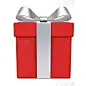 Red gift box with silver ribbon bow