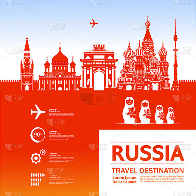 俄罗斯旅游目的地大矢量插图。