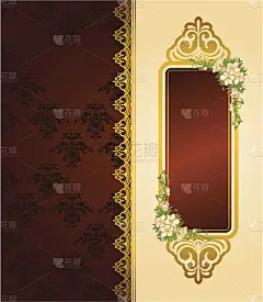 花在复古的背景与装饰品。向量