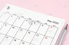 用钢笔关闭2022年5月日历表