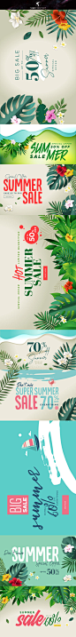 AI夏季新品上市旅游海滩度假打折促销电商banner插画设计素材
