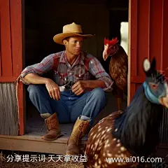 农舍里的男人_提示词查看_Midjourneyai绘图工具关键词描述词咒语_512X512像素-谷仓,公鸡,农舍,牛仔裤,草帽,男人,写实-提示词编号:2023081815179561-绘ai-www.ai016.com-素材库-sucai1.cn