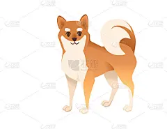 可爱的家庭快乐柴犬卡通动物设计平面矢量插图