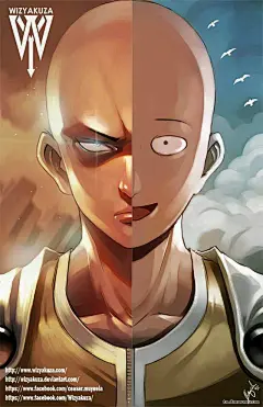wizyakuza绘制了一系列的“动漫人物，就是角色的“变身前后”、“黑化前后”、“宿命对手”等半身对比图_多玩图库