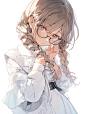 Anime 1856x2464 anime anime girls portrait display glasses braids braided hair looking at viewer simple background white background minimalism twintails long hair