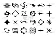 用于设计的复古未来主义元素。以y2k风格收集抽象图形几何符号和对象。横幅、贴纸、名片模板