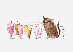 喝饮料的猫高清素材 创意 卡通 宠物 手绘 插画 猫咪 饮料 免抠png 设计图片 免费下载