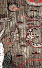                                                                                                         东汉 西王母宴乐图
描绘昆仑山西王母以及神兽乐舞场面。画面左侧五座山峰即为昆仑，山巅伸出三个蘑菇形图案，可能就是记载中的昆仑山巅：“县圃”。《楚辞·天问》中有注: “昆仑，……其巅曰县圃，乃上通于天也。”县圃最高处端坐的，即是西王母。右侧一仙女，正伸手接物。仙女右边，是一递物的跪坐羽 ​​​​...展