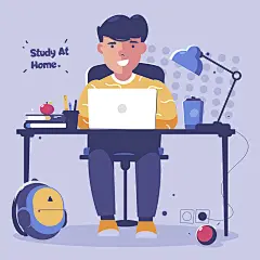 网课20200514 疫情期间学生上网课矢量手绘插画AI素材EPS线上上课-淘宝网