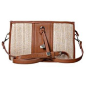 Faux Leather Panel Raffia Crossbody Bag Brown