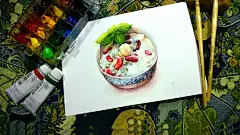 水彩-海南椰汁清凉补-一瞬的辉_水彩,美食,手绘_涂鸦王国插画