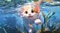 游泳的猫 AI生图 可爱绘画 4K壁纸_@小黑猫爱吃鱼