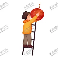 男孩挂灯笼 【酷图网】手绘,插画,新年,男孩,挂灯笼,元素