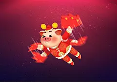 渐变红包大气高端简约发财小猪素材