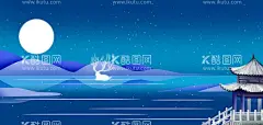 蓝色卡通背景  - 源文件下载【酷图网】蓝色背景,蓝色展板背景,蓝色,月亮,手绘背景,精美背景,凉亭,鹿,梅花鹿,冰雪背景,冰雪,冬季,