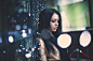 People 1920x1280 women brunette black hair closed eyes smoky eyes scarf women outdoors reflection lights