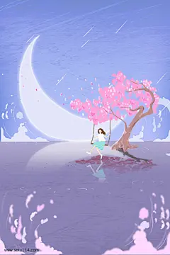 唯美樱花秋千女孩旅行海报