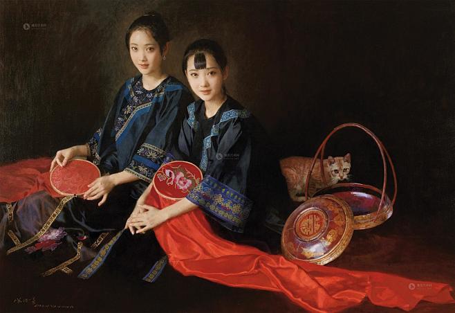 陈衍宁：《绣阁姐妹》 布面 油画
