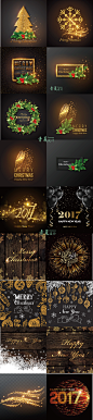 A90森系圣诞节合集海报元素 璀璨金色 雪花花环 EPS矢量 设计素材-淘宝网