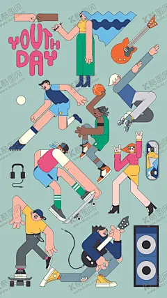 扁平风时尚潮流青年插画 【酷图网】扁平风,时尚潮流青年,潮流青年插画,玩音乐,滑滑板,踢足球,电吉他,唱歌,灌篮,扁平风插画,卡通插画,卡通贴纸,插画元素,手绘插画,插画设计,矢量元素,元素设计
