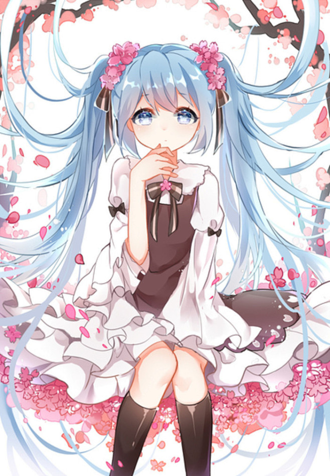 初音未来樱花曼舞双马尾可爱唯美意境