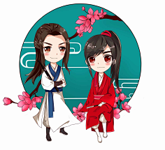 q版古风插图sai上色临摹线稿600张动漫手绘古装卡通人物xf027-淘宝网